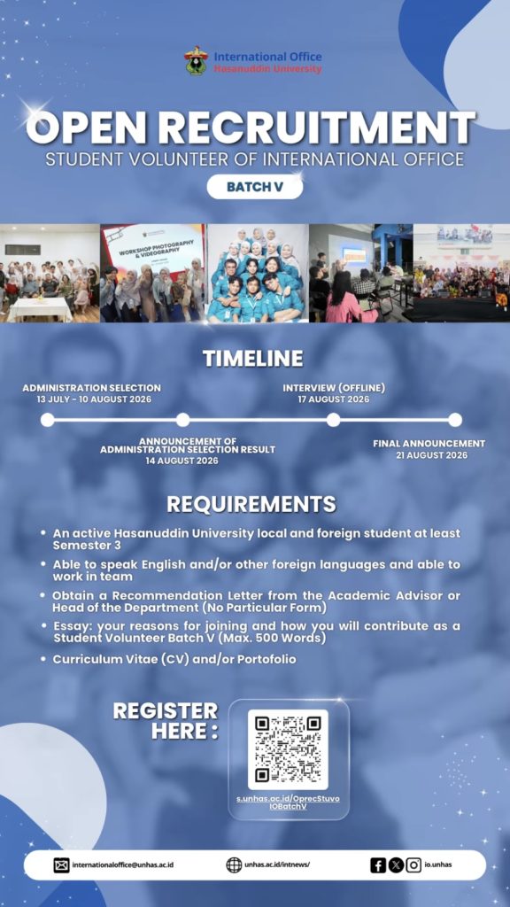 Perluas Relasi Internasional, Rekrutmen Student Volunteer International Office Unhas Batch V Resmi Dibuka