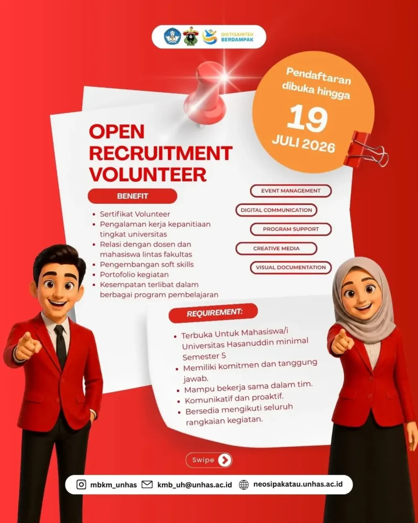 Berkontribusi di Tingkat Universitas, Subdirektorat Pembelajaran Mandiri Unhas Buka Rekrutmen Student Volunteer 2026