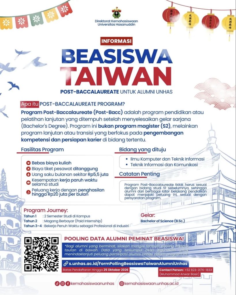 Peluang Studi dan Karier di Taiwan bagi Alumni Unhas!
