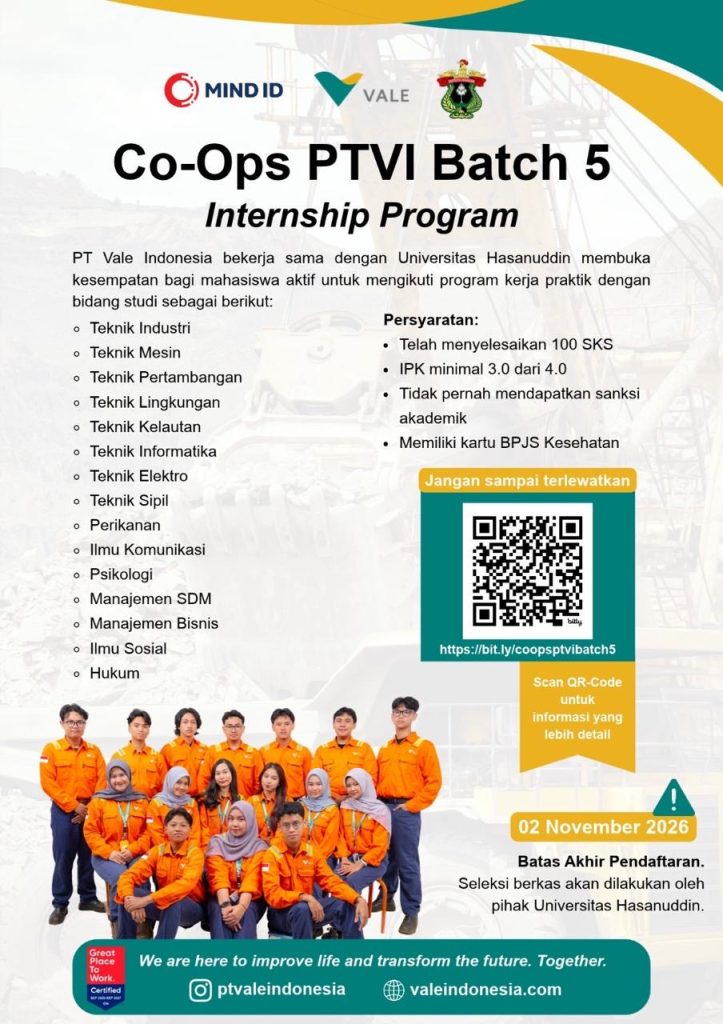 PT Vale Indonesia Buka Magang Co-Ops Batch 5